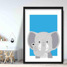 Elephant Sketch Style Nursery Bright Blue Poster