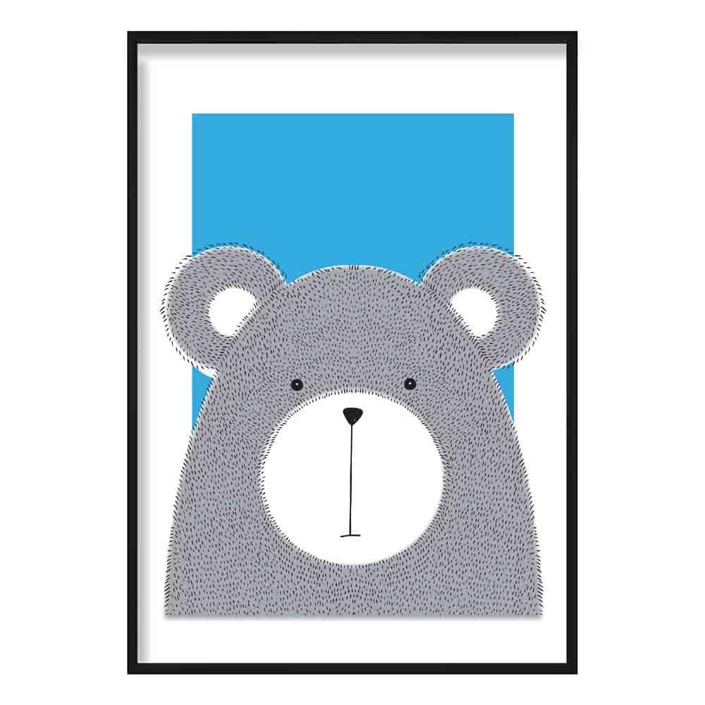 Bear Sketch Style Nursery Bright Blue Poster