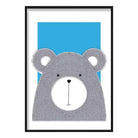 Bear Sketch Style Nursery Bright Blue Poster