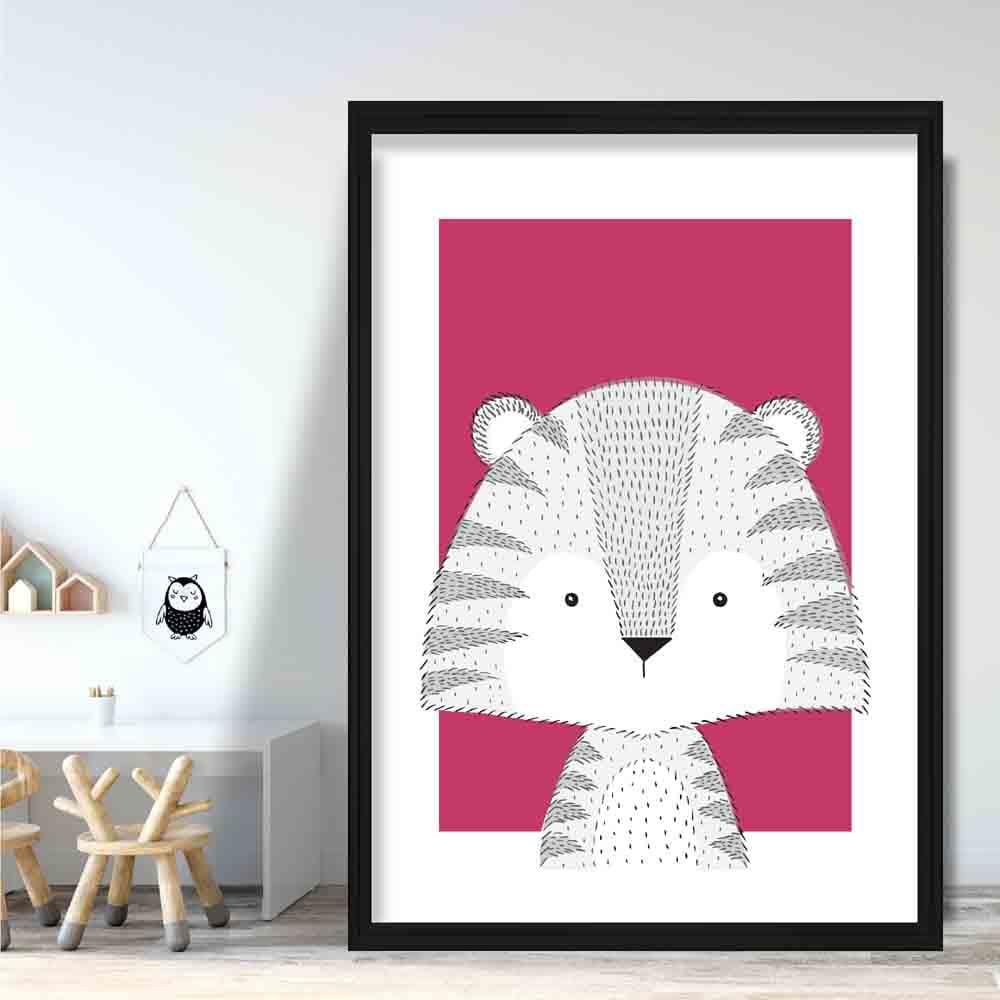 Tiger Sketch Style Nursery Bright Pink Poster