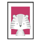 Tiger Sketch Style Nursery Bright Pink Poster