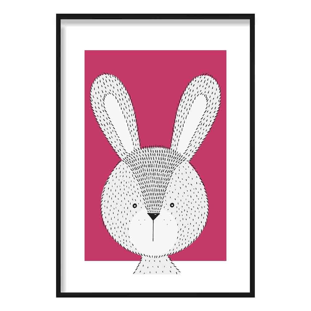 Rabbit Sketch Style Nursery Bright Pink Poster