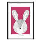 Rabbit Sketch Style Nursery Bright Pink Poster