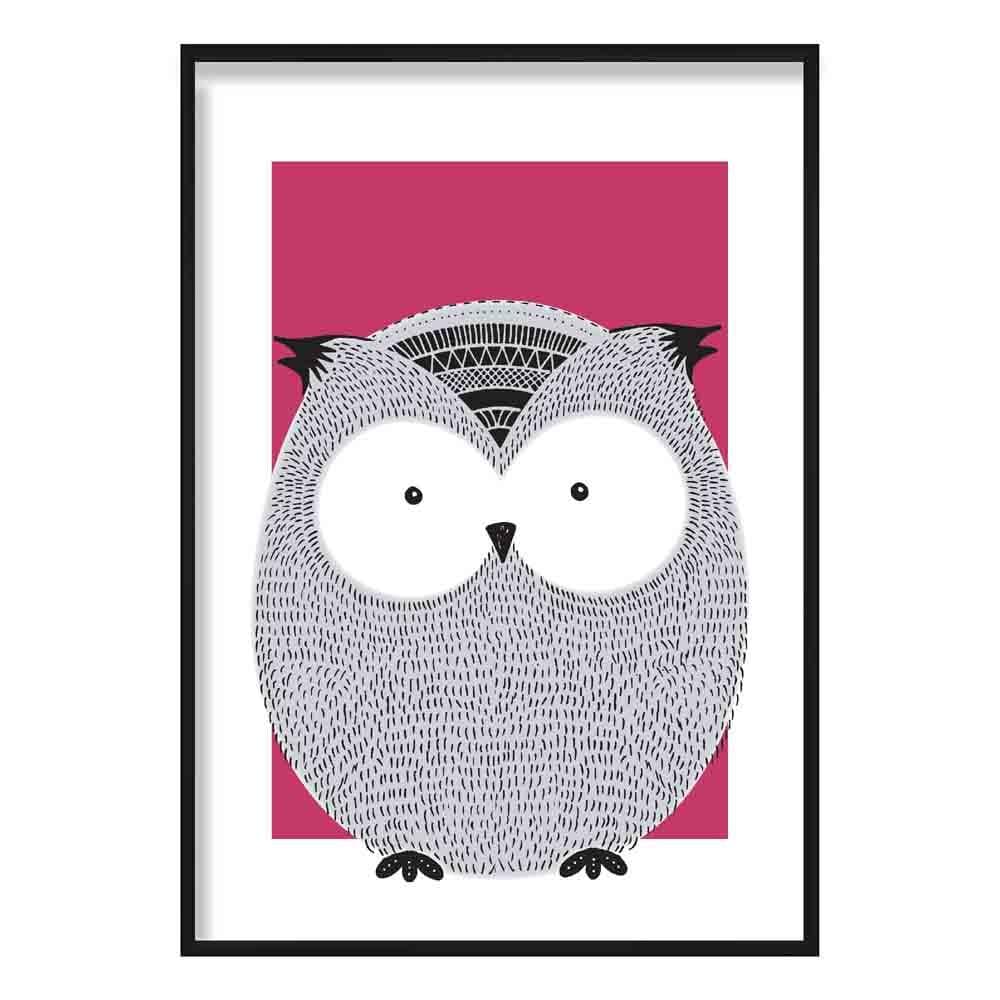 Owl Sketch Style Nursery Bright Pink Poster