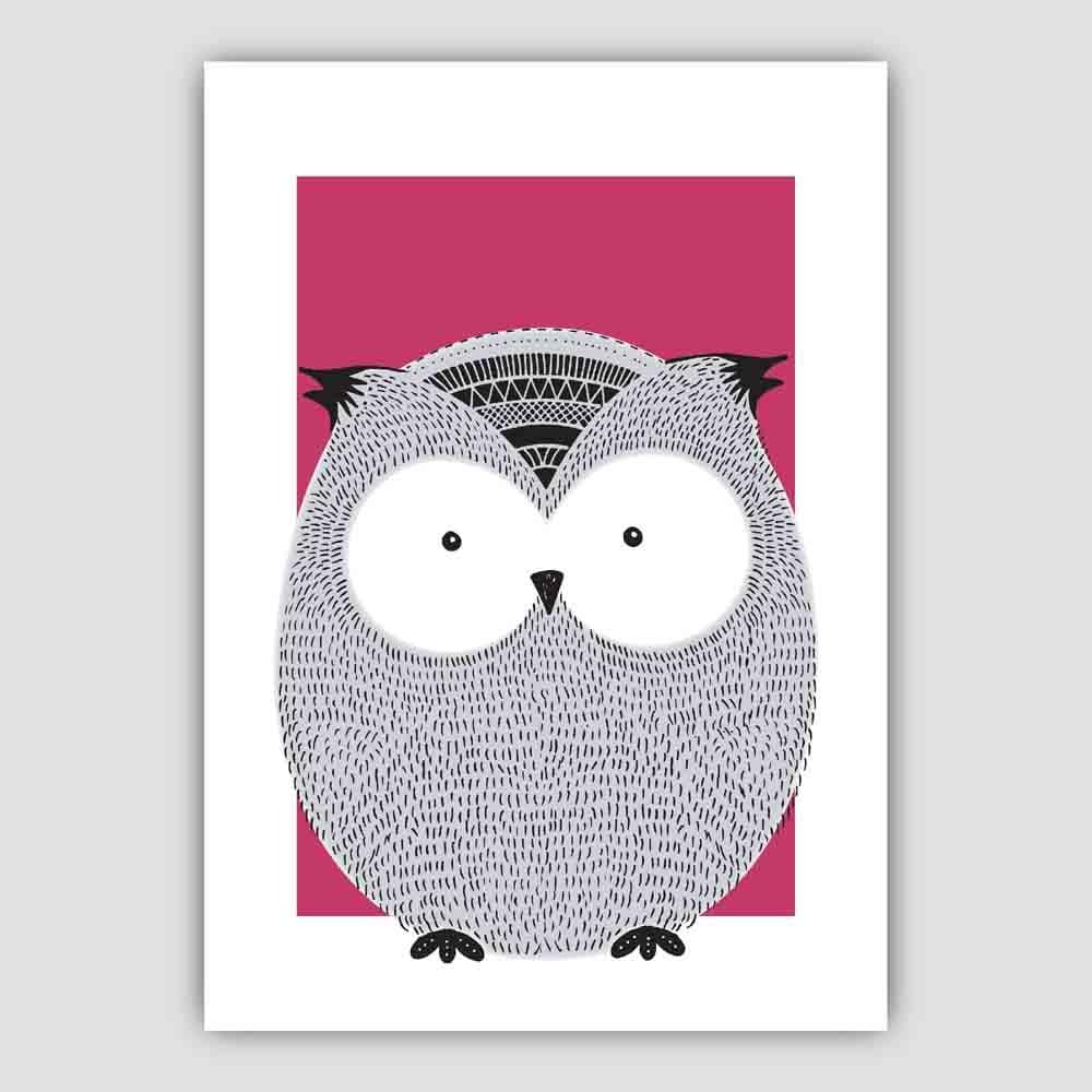 Owl Sketch Style Nursery Bright Pink Poster
