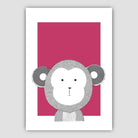 Monkey Sketch Style Nursery Bright Pink Poster