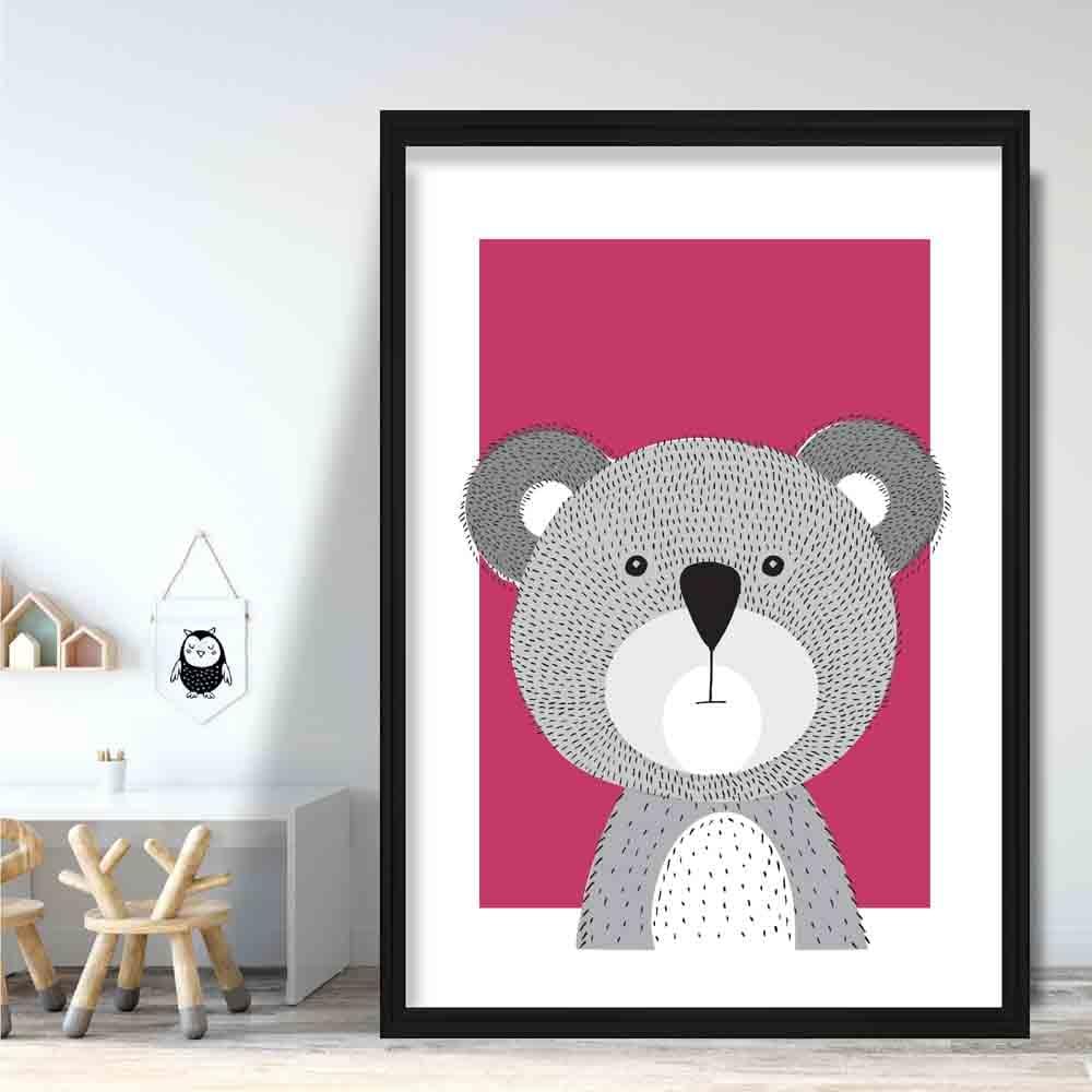 Koala Sketch Style Nursery Bright Pink Poster