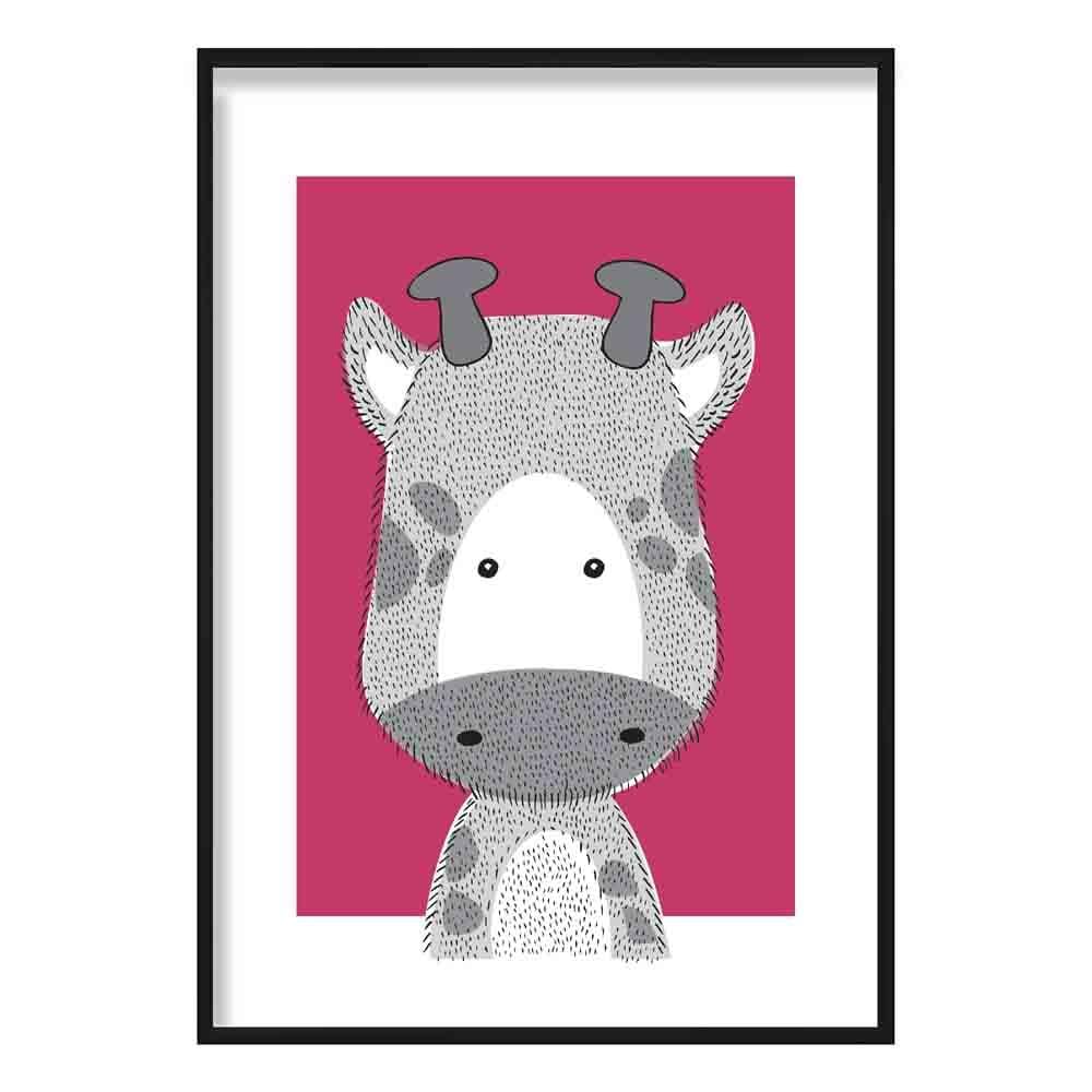 Giraffe Sketch Style Nursery Bright Pink Poster