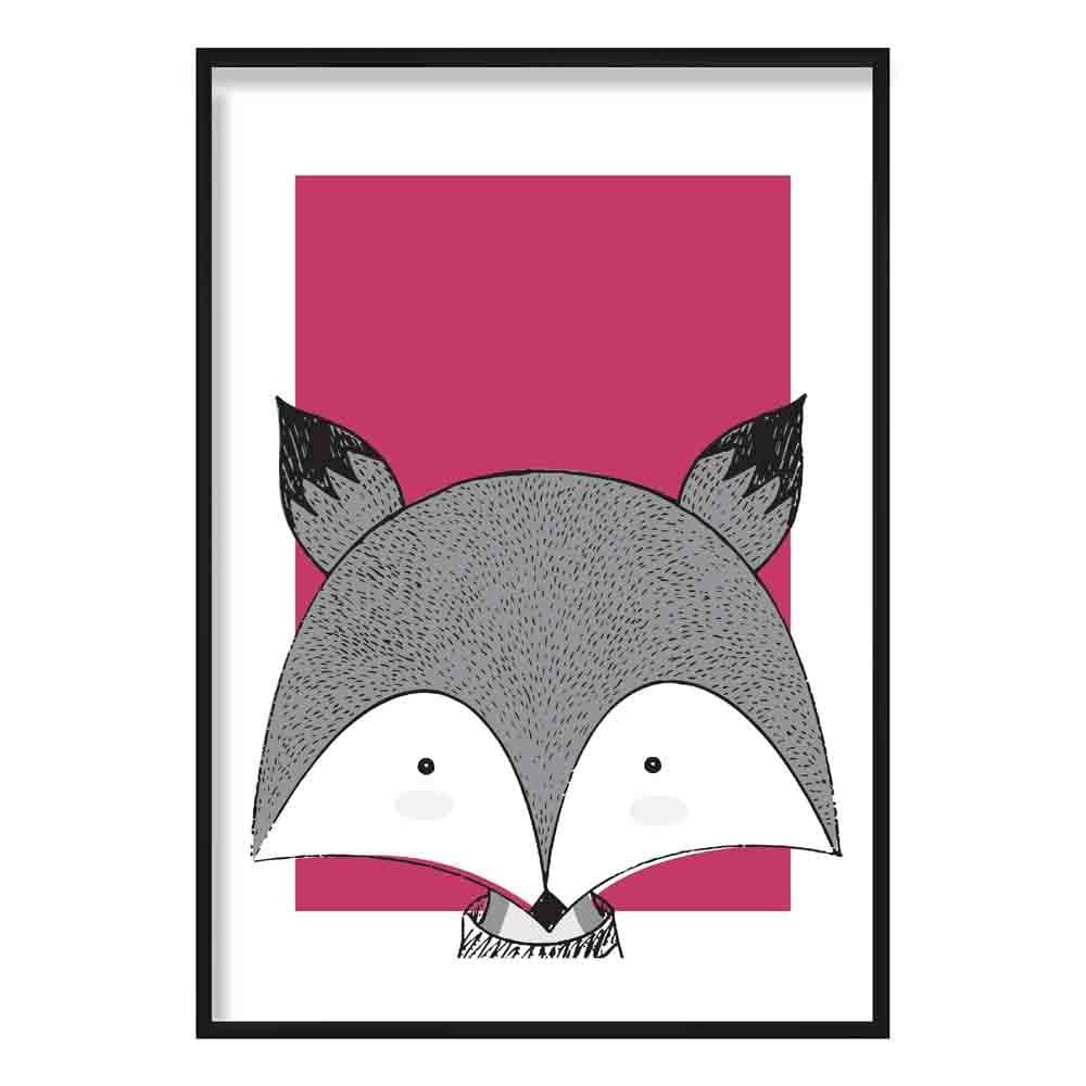 Fox Sketch Style Nursery Bright Pink Poster