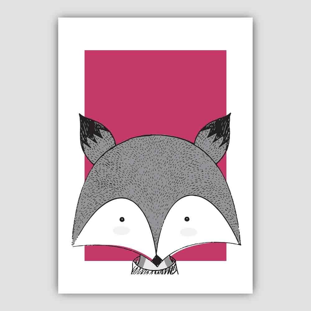 Fox Sketch Style Nursery Bright Pink Poster