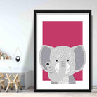 Elephant Sketch Style Nursery Bright Pink Poster