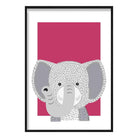 Elephant Sketch Style Nursery Bright Pink Poster