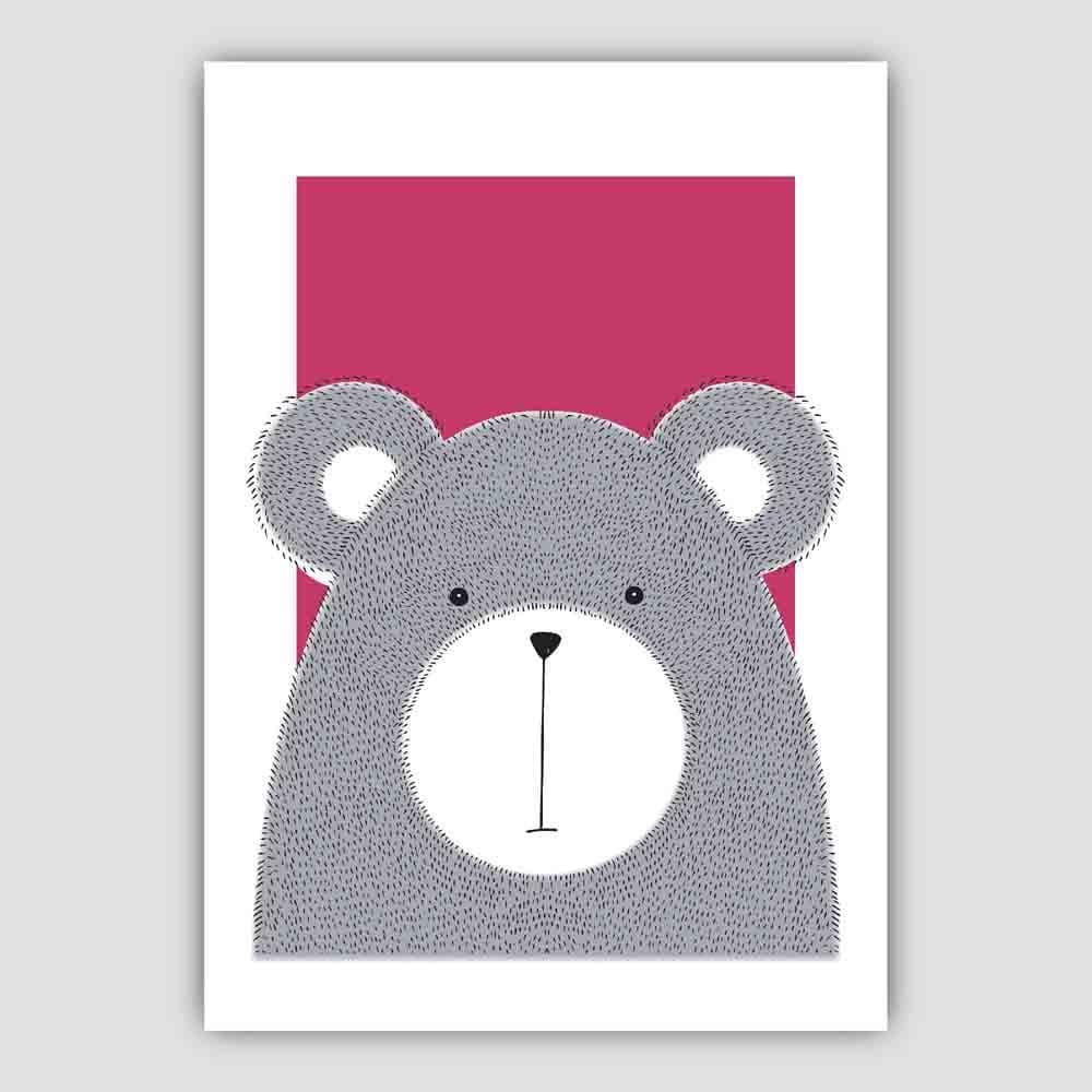 Bear Sketch Style Nursery Bright Pink Poster