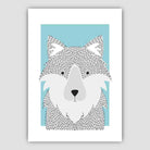 Wolf Sketch Style Nursery Duck Egg Blue Poster