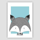 Fox Sketch Style Nursery Duck Egg Blue Poster