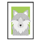 Wolf Sketch Style Nursery Green Poster