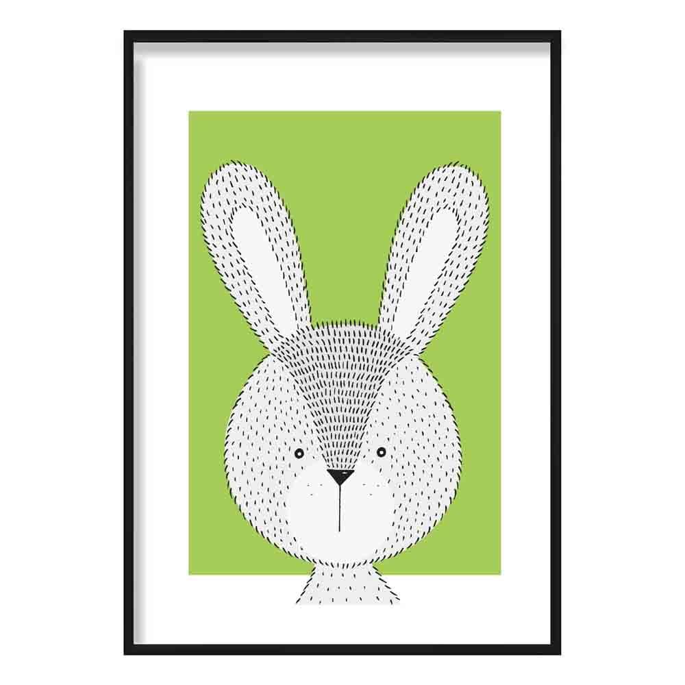 Rabbit Sketch Style Nursery Green Poster