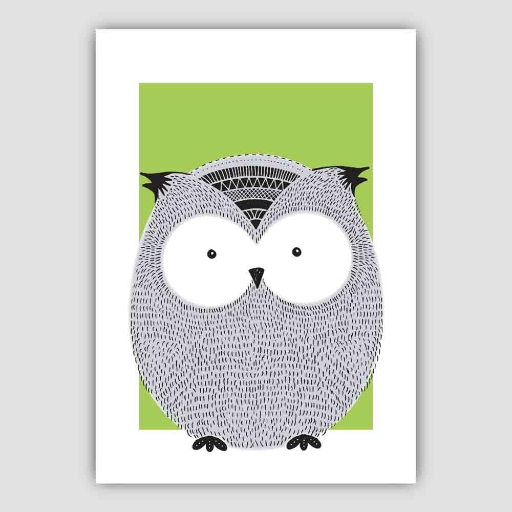 Owl Sketch Style Nursery Green Poster