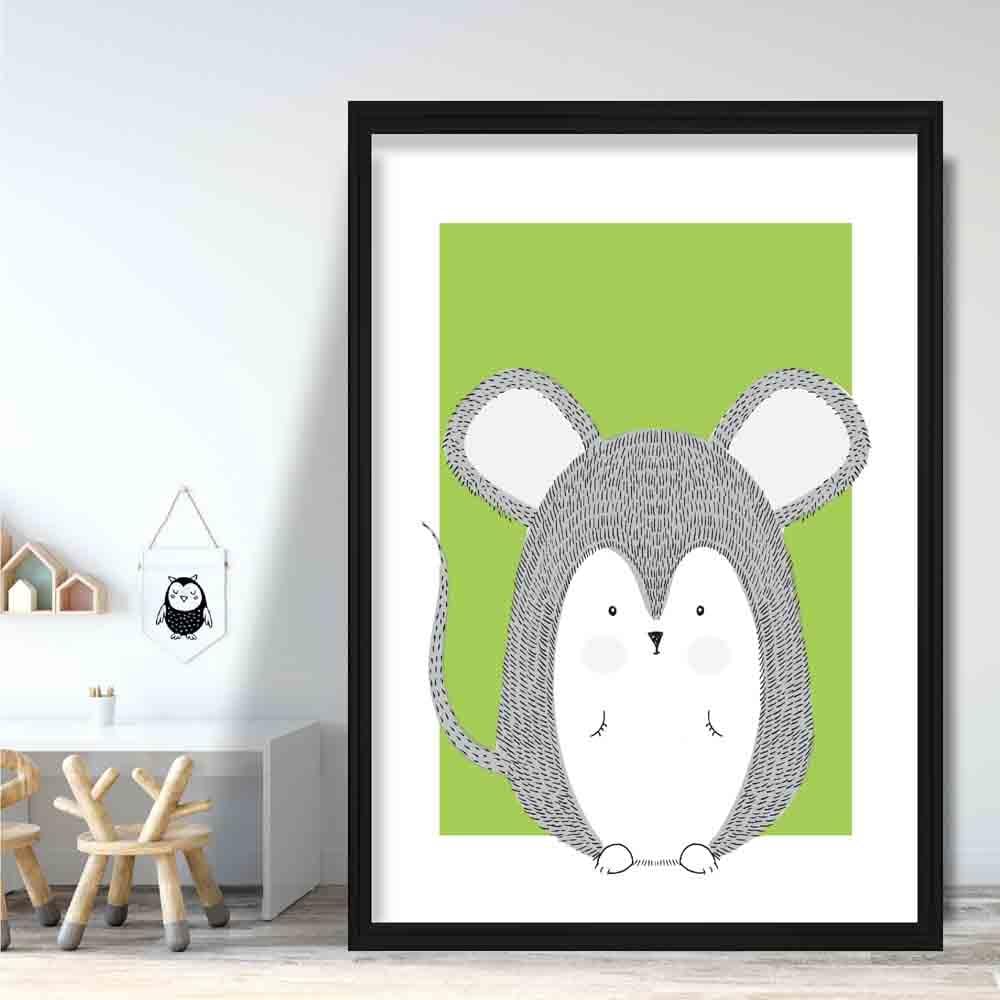 Mouse Sketch Style Nursery Green Poster
