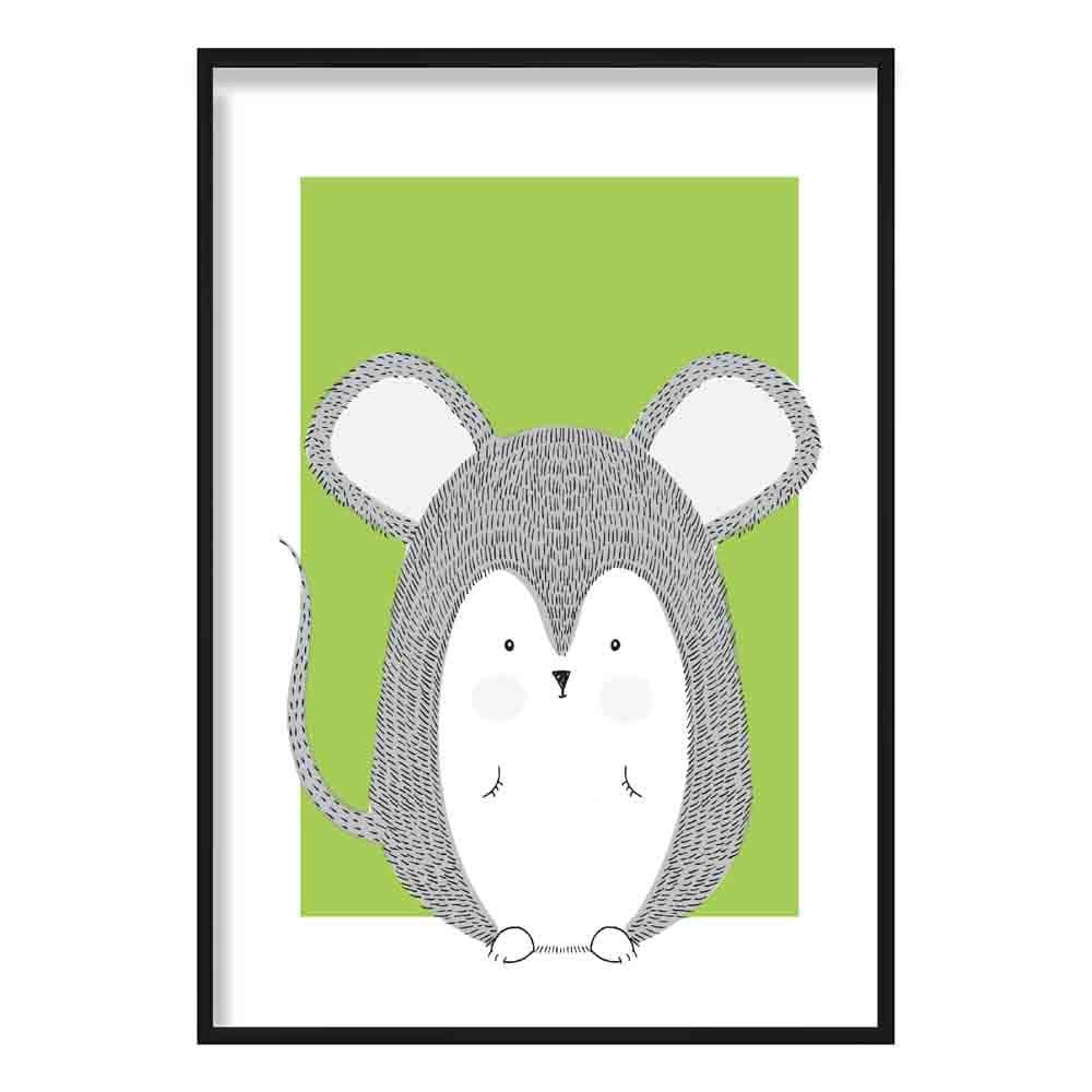 Mouse Sketch Style Nursery Green Poster