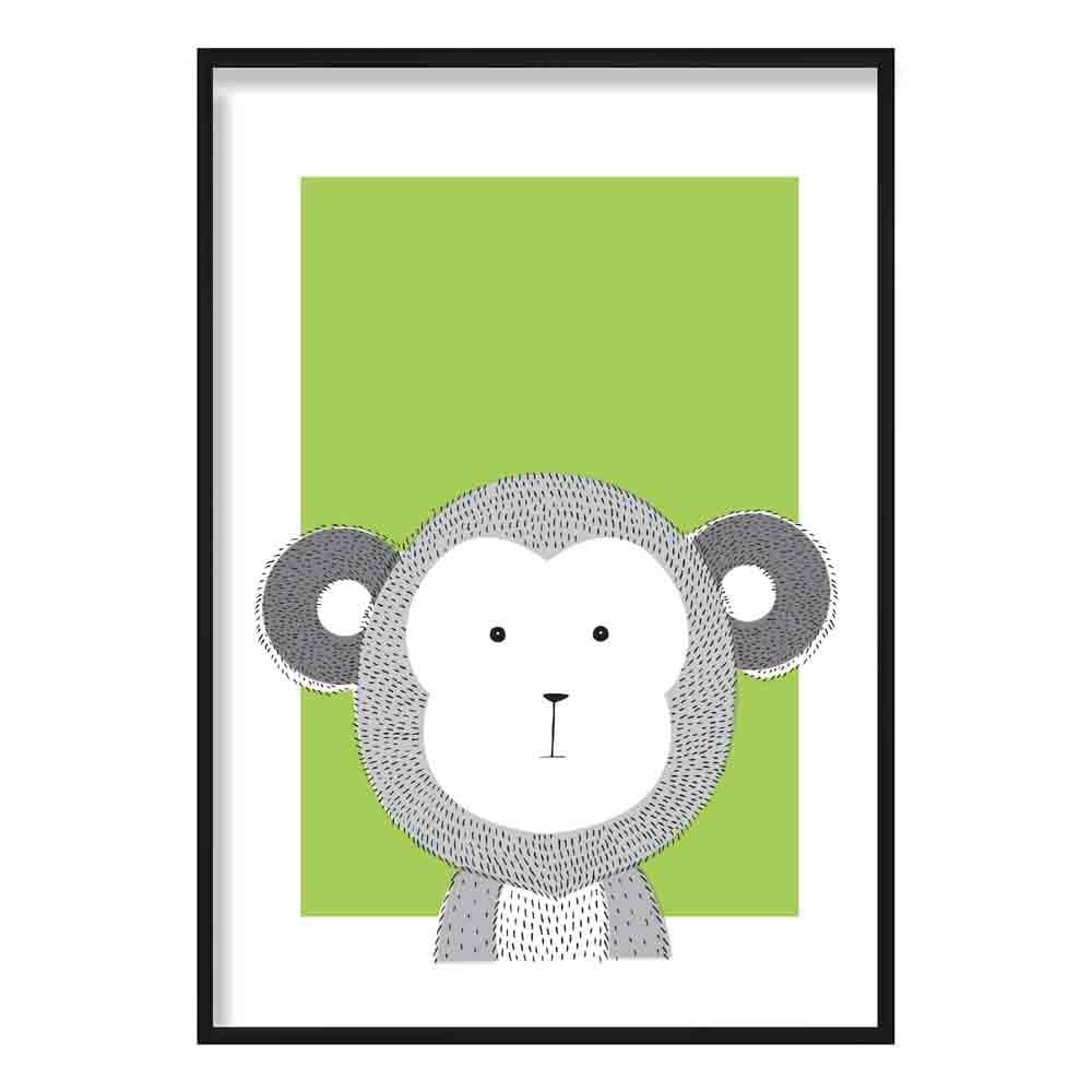 Monkey Sketch Style Nursery Green Poster