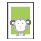 Monkey Sketch Style Nursery Green Poster
