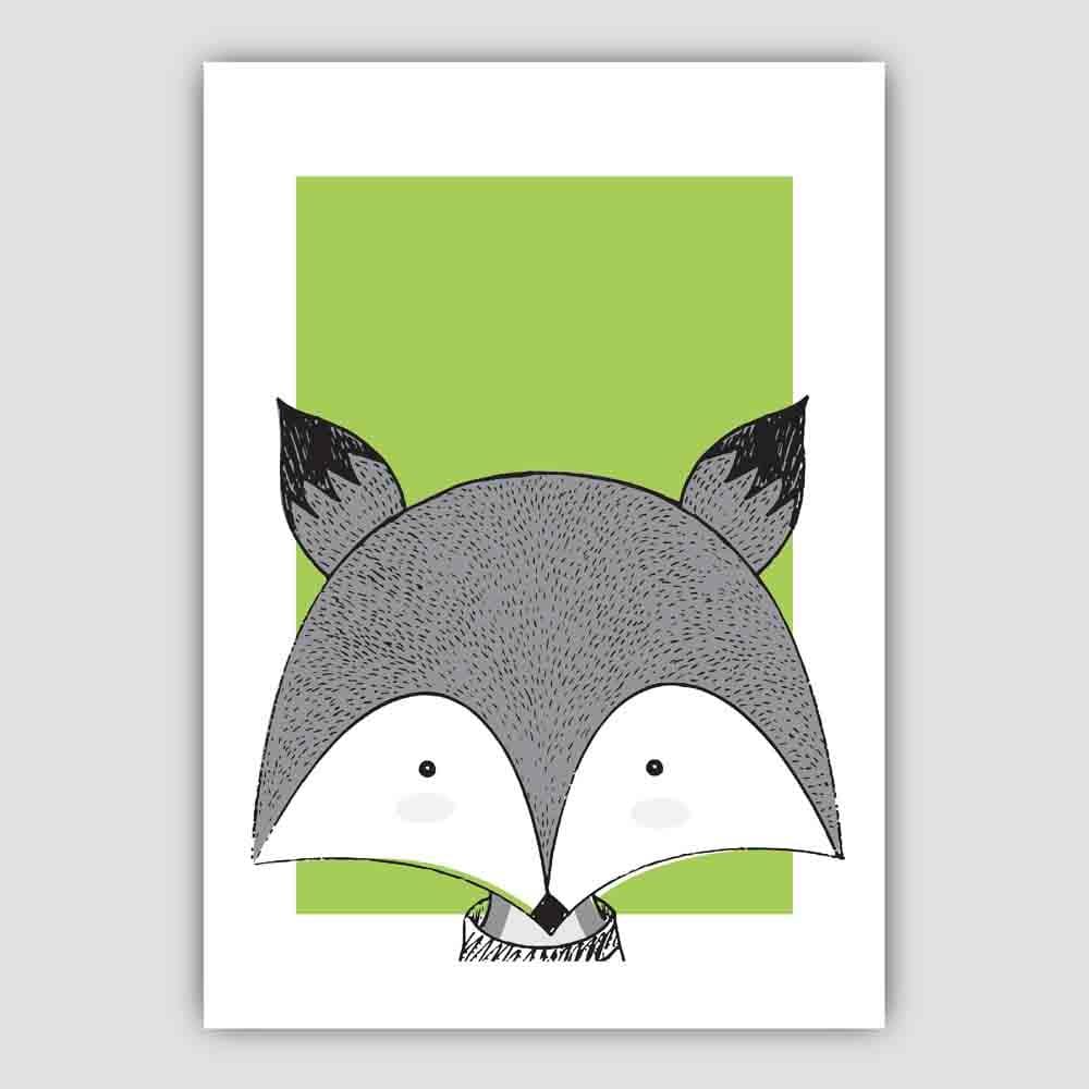 Fox Sketch Style Nursery Green Poster