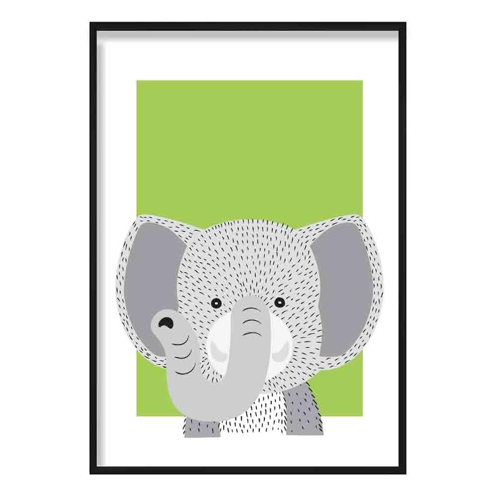 Elephant Sketch Style Nursery Green Poster