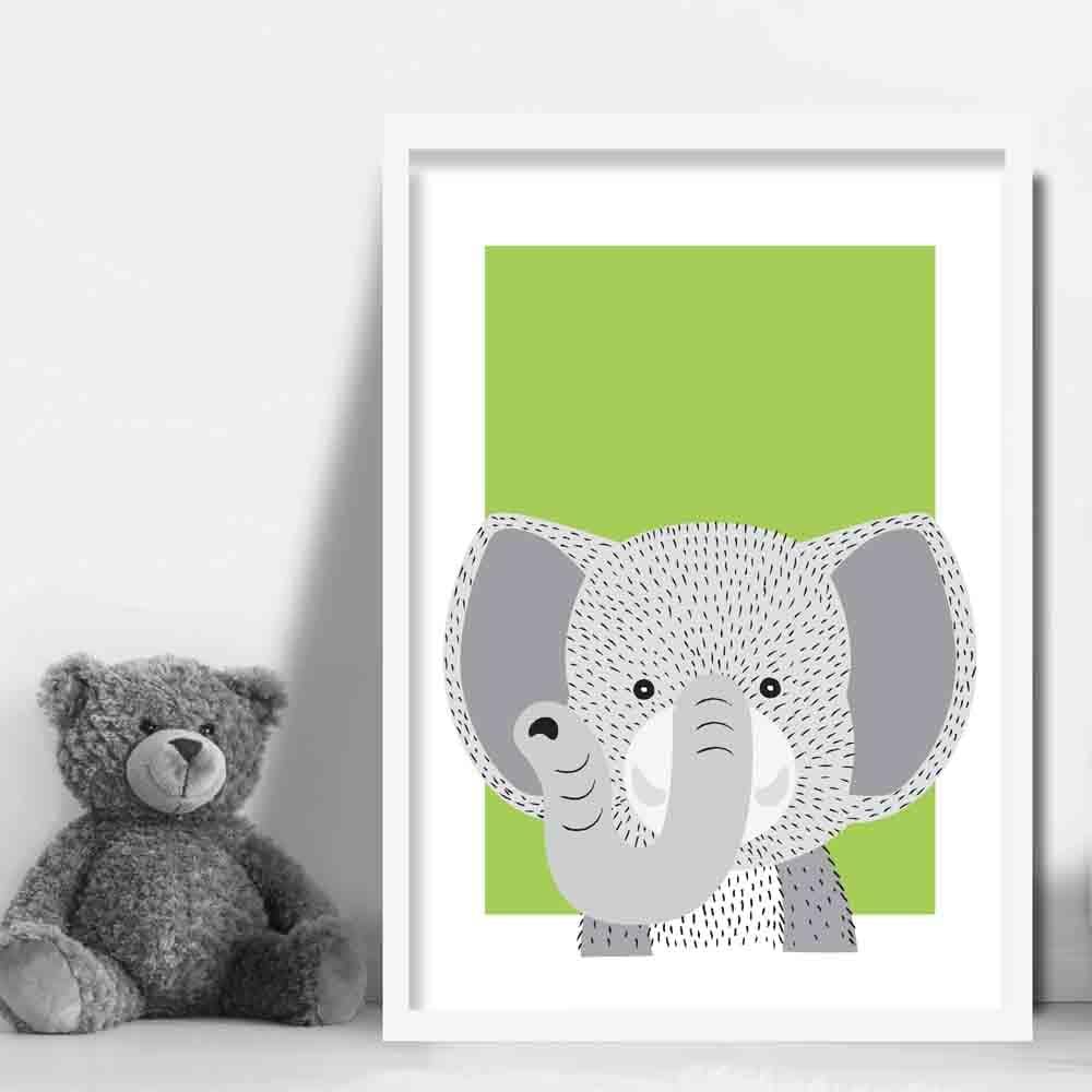 Elephant Sketch Style Nursery Green Poster