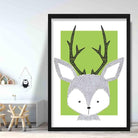 Deer Sketch Style Nursery Green Poster