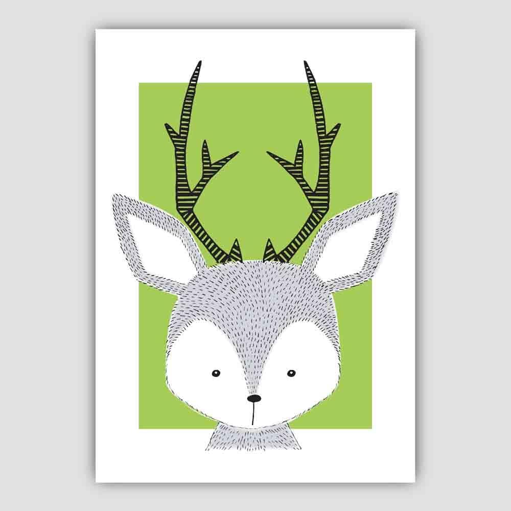 Deer Sketch Style Nursery Green Poster