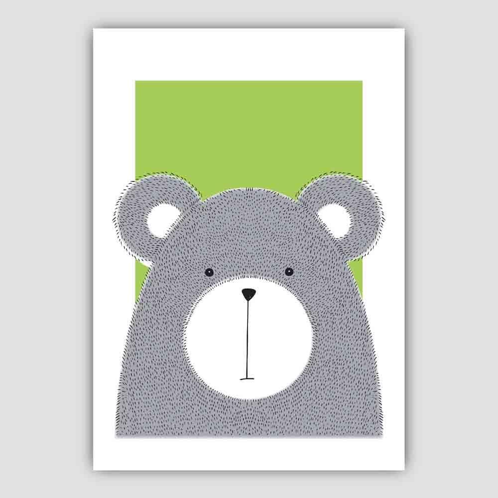 Bear Sketch Style Nursery Green Poster