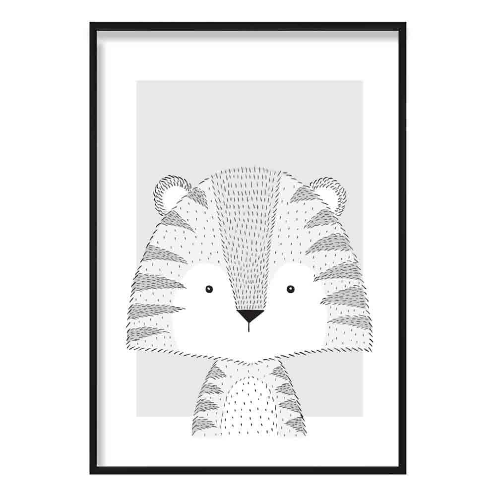 Tiger Sketch Style Nursery Grey Poster
