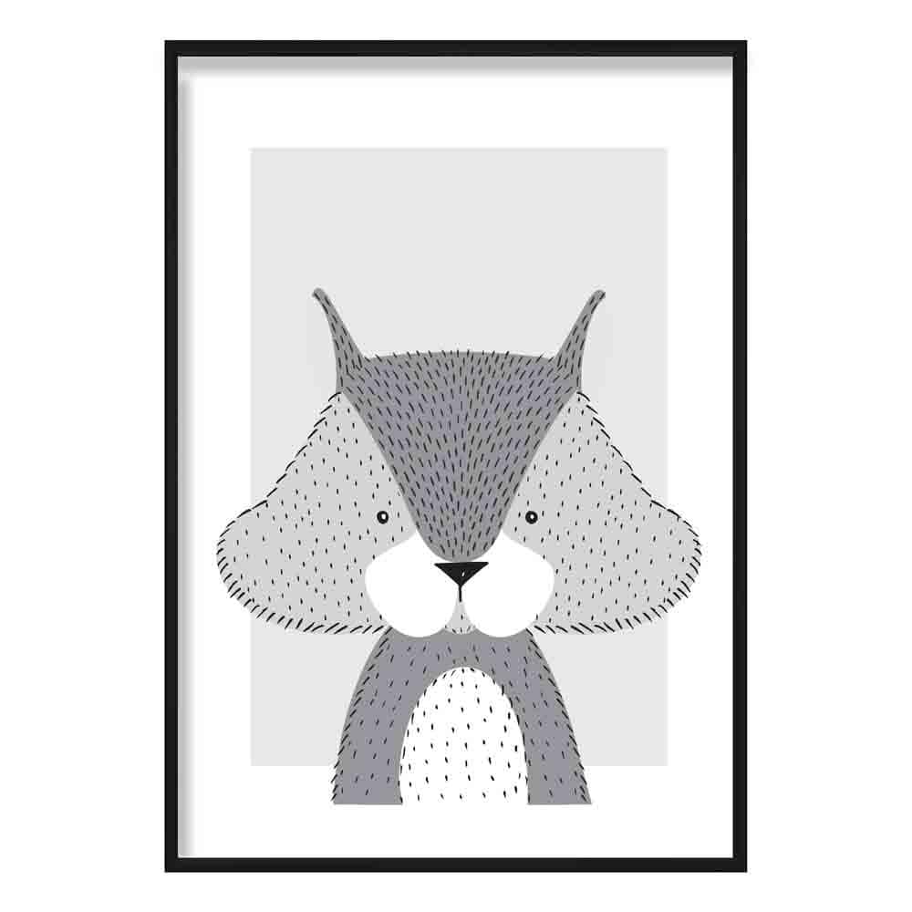 Squirrel Sketch Style Nursery Grey Poster