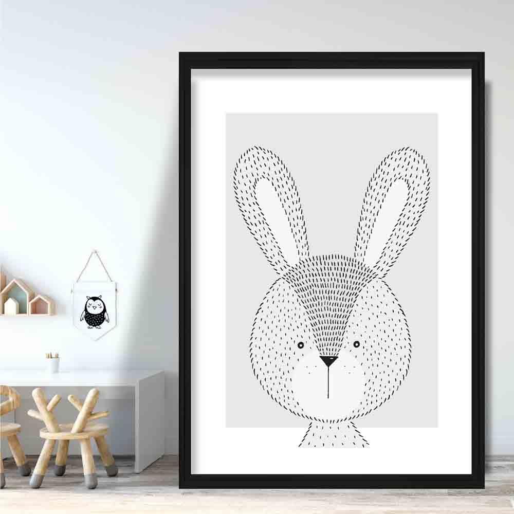 Rabbit Sketch Style Nursery Grey Poster