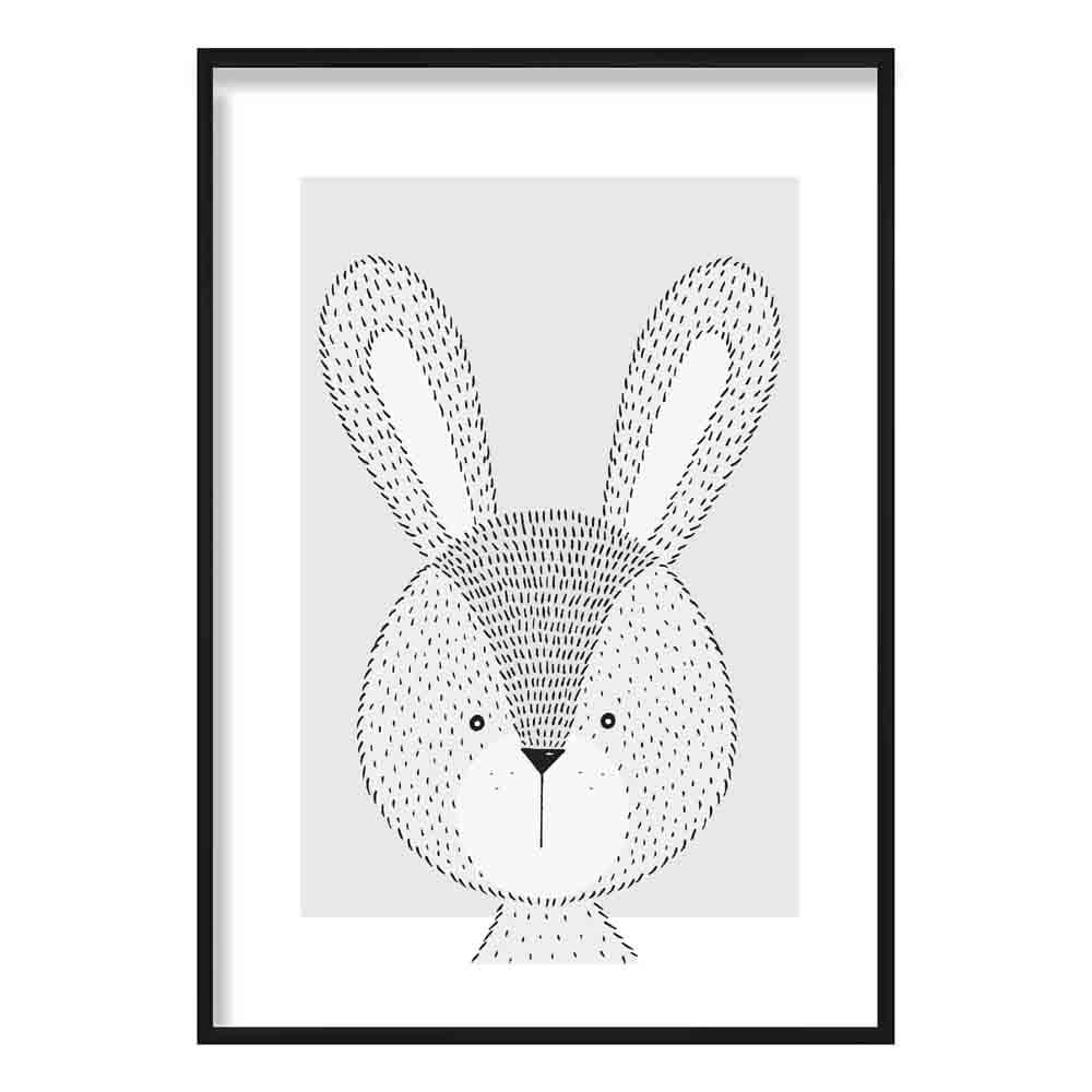 Rabbit Sketch Style Nursery Grey Poster