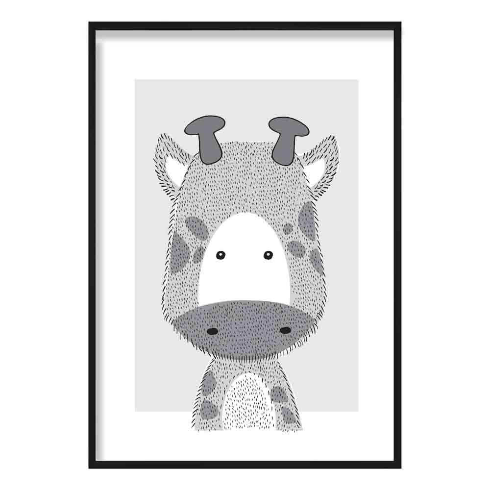 Giraffe Sketch Style Nursery Grey Poster