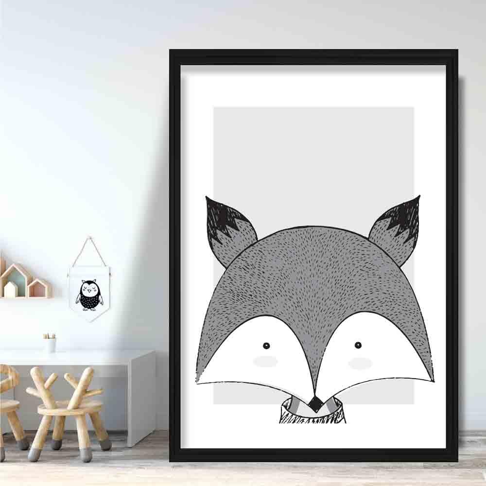 Fox Sketch Style Nursery Grey Poster