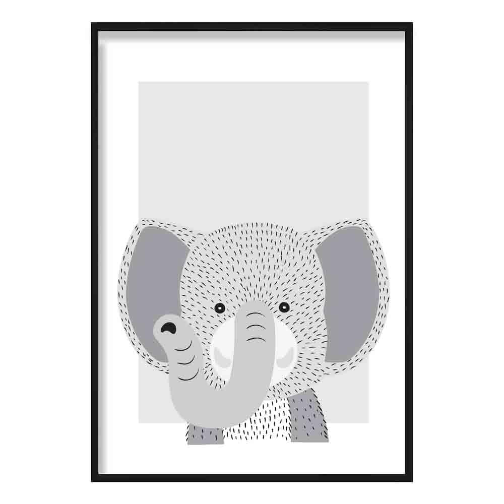 Elephant Sketch Style Nursery Grey Poster