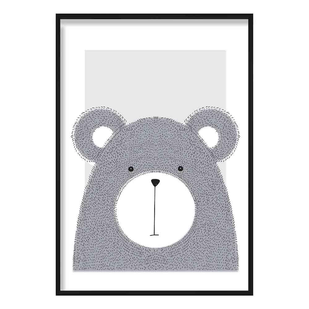 Bear Sketch Style Nursery Grey Poster
