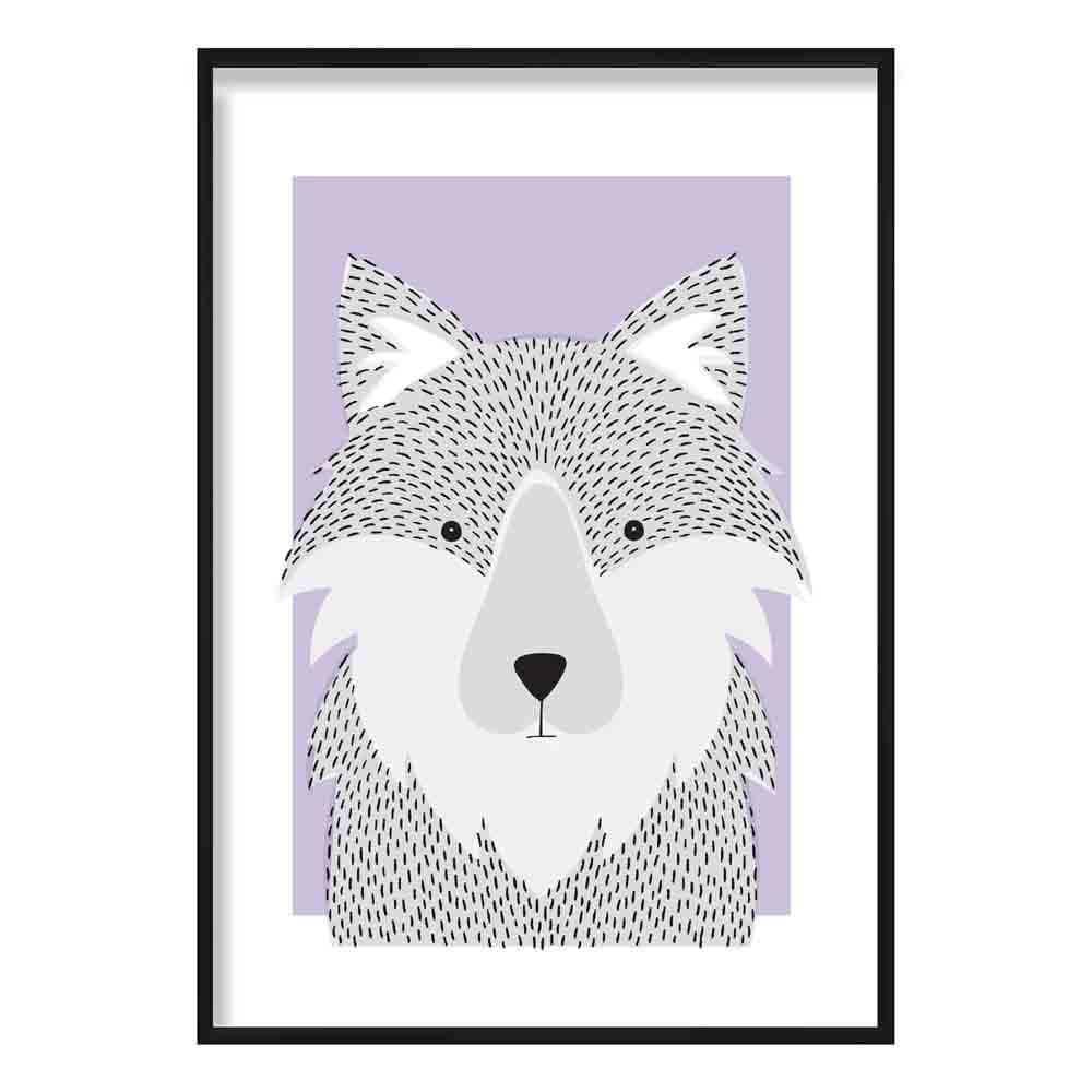 Wolf Sketch Style Nursery Lilac Poster