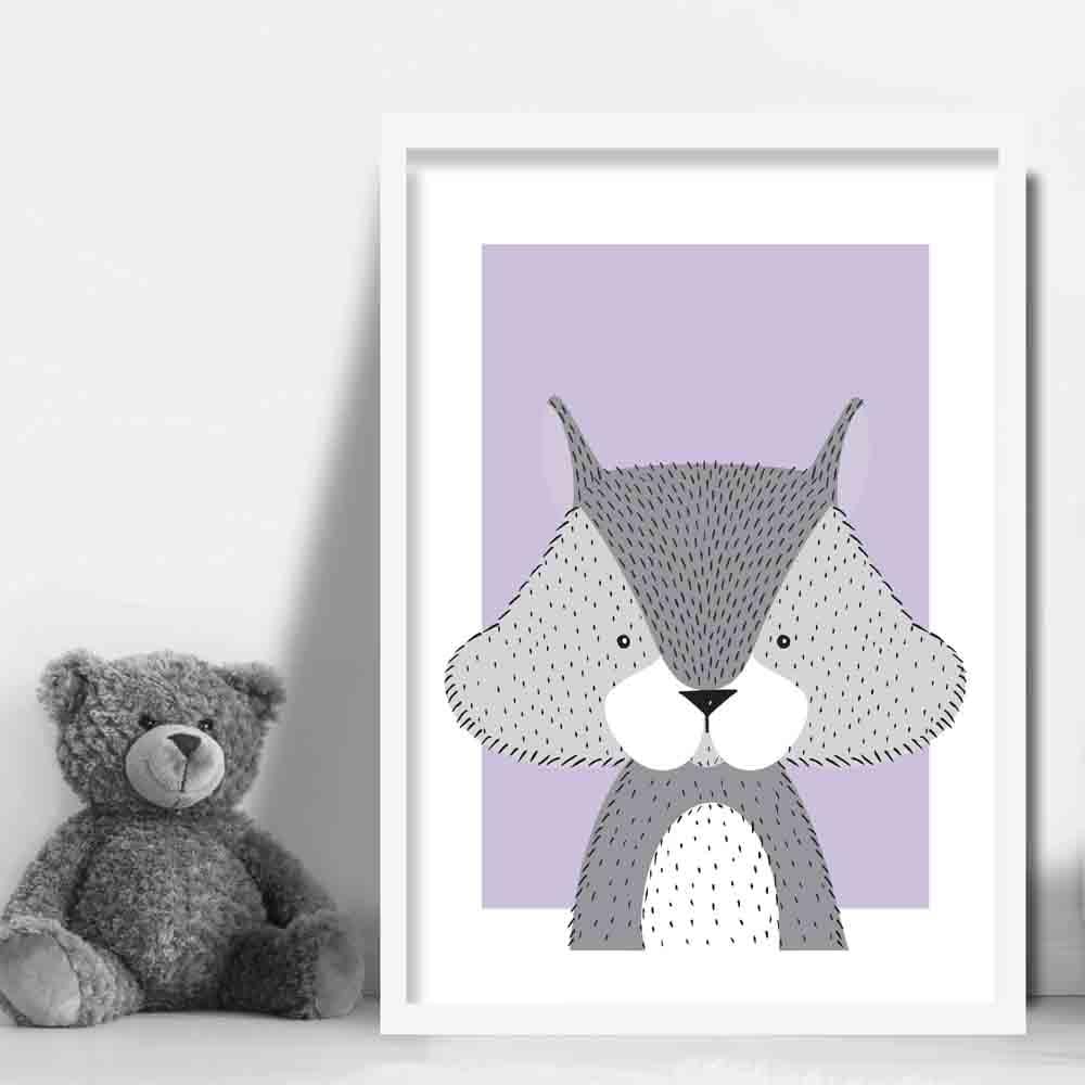 Squirrel Sketch Style Nursery Lilac Poster