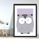 Owl Sketch Style Nursery Lilac Poster