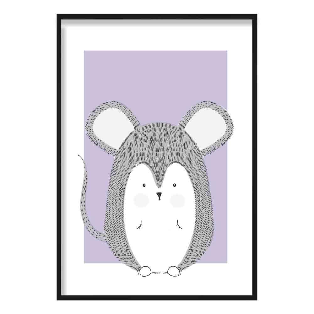 Mouse Sketch Style Nursery Lilac Poster