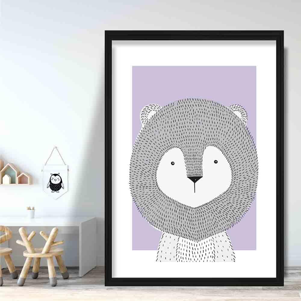 Lion Sketch Style Nursery Lilac Poster