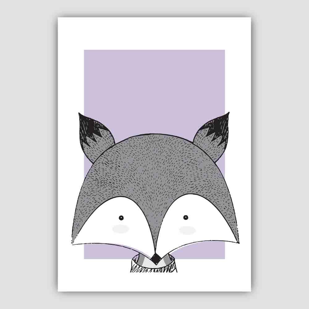 Fox Sketch Style Nursery Lilac Poster