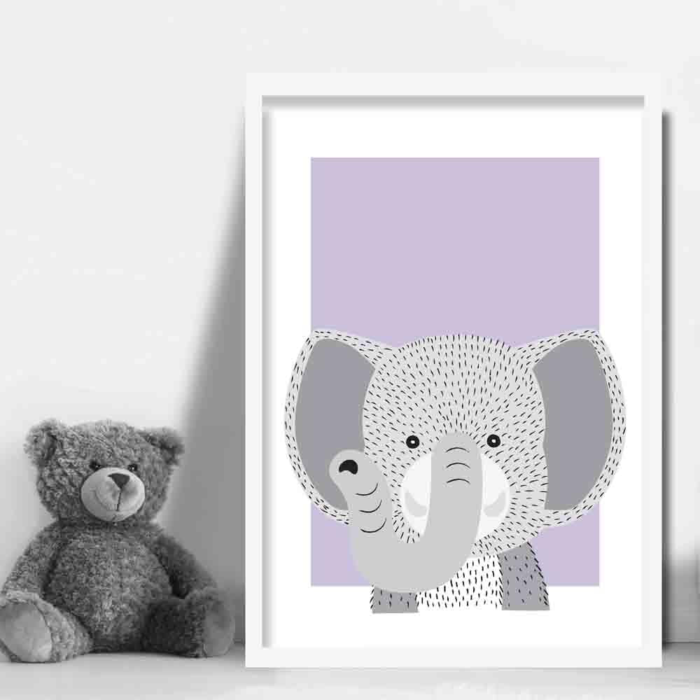 Elephant Sketch Style Nursery Lilac Poster