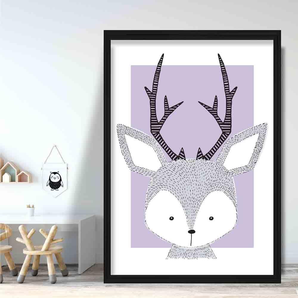 Deer Sketch Style Nursery Lilac Poster