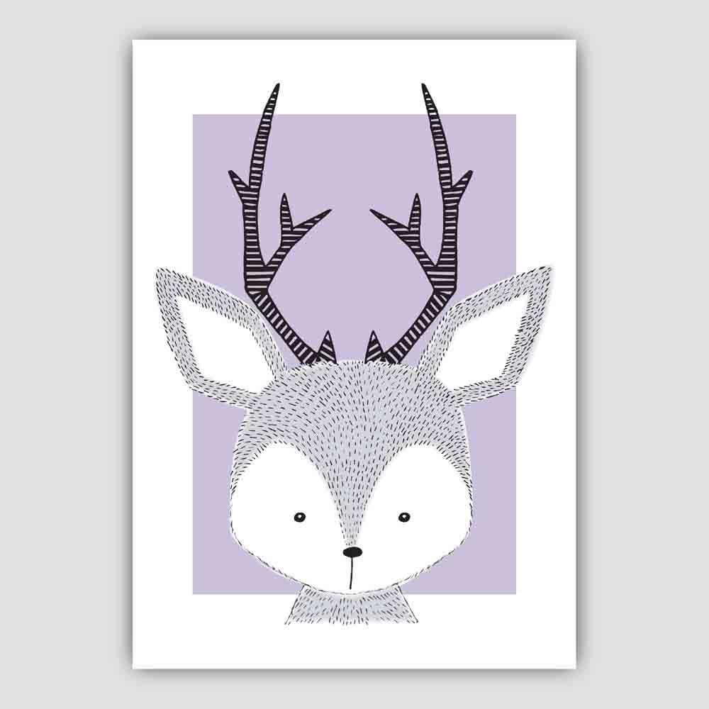 Deer Sketch Style Nursery Lilac Poster