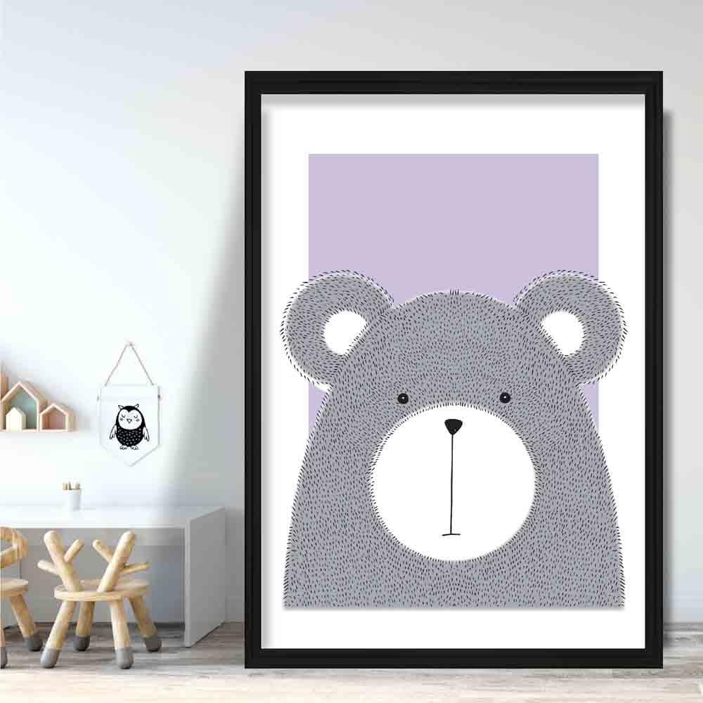 Bear Sketch Style Nursery Lilac Poster